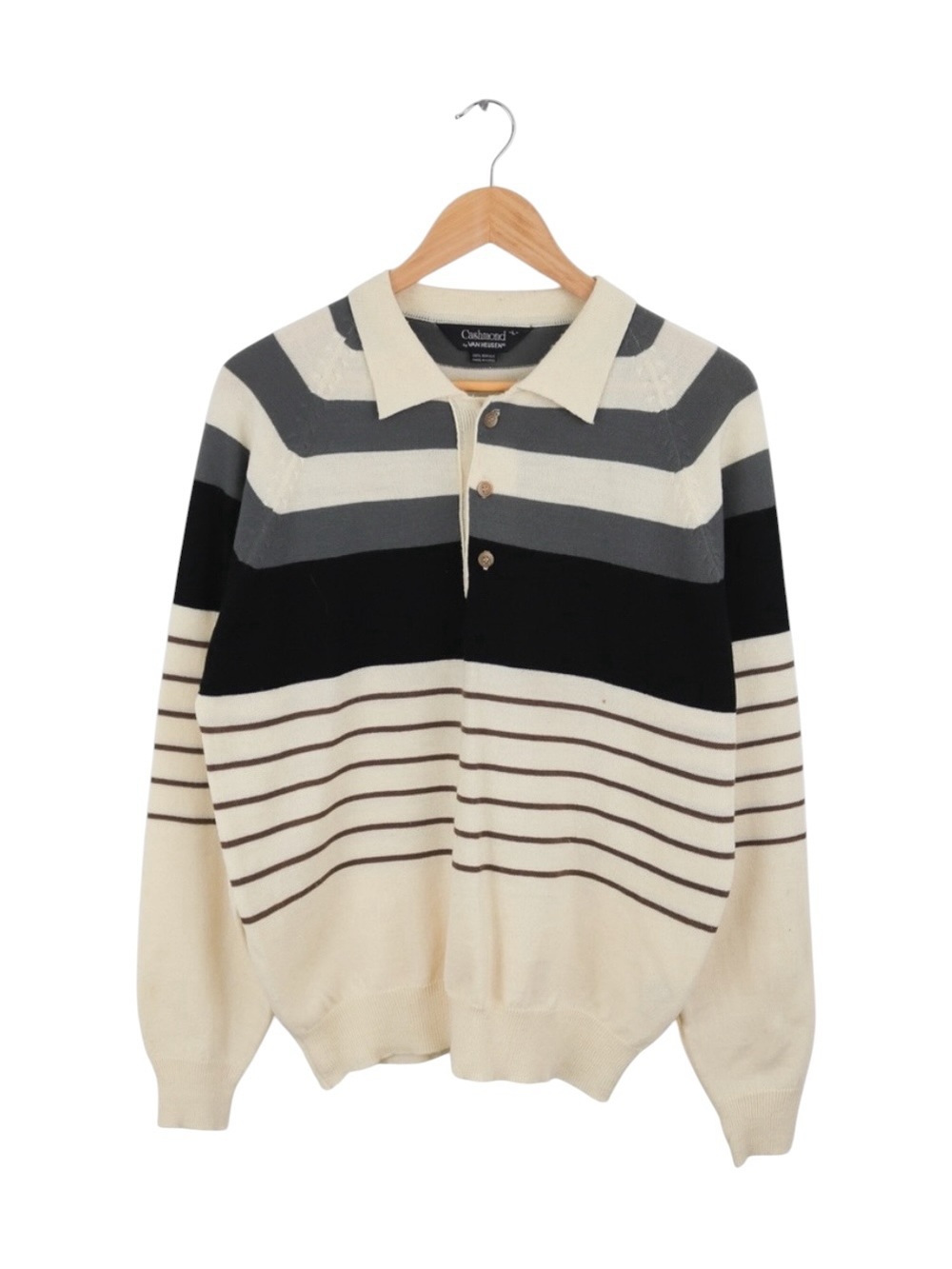 Vintage 70s Van Heusen Cashmond Knit Polo Men’s Size Large‎ Long Sleeve Striped